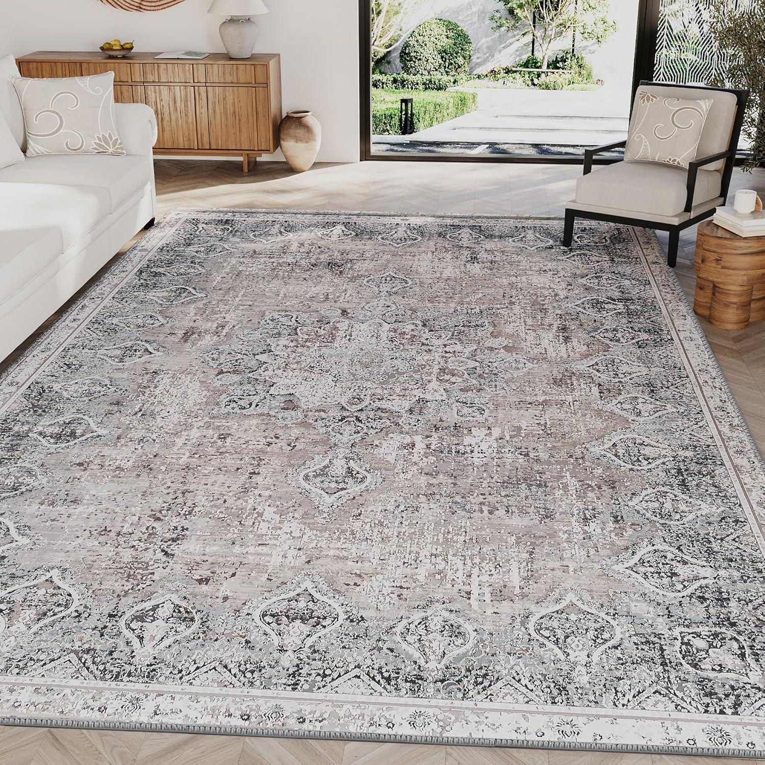 imageHVERSAILTEX Area Rug 5 x 7 Washable Soft Rugs for Bedroom Living Room Non Slip Non Shedding Printed Accent Indoor Floor Carpet Perfect for Vintage and MidCentury Inspired Homes Black MedallionBlack Medallion