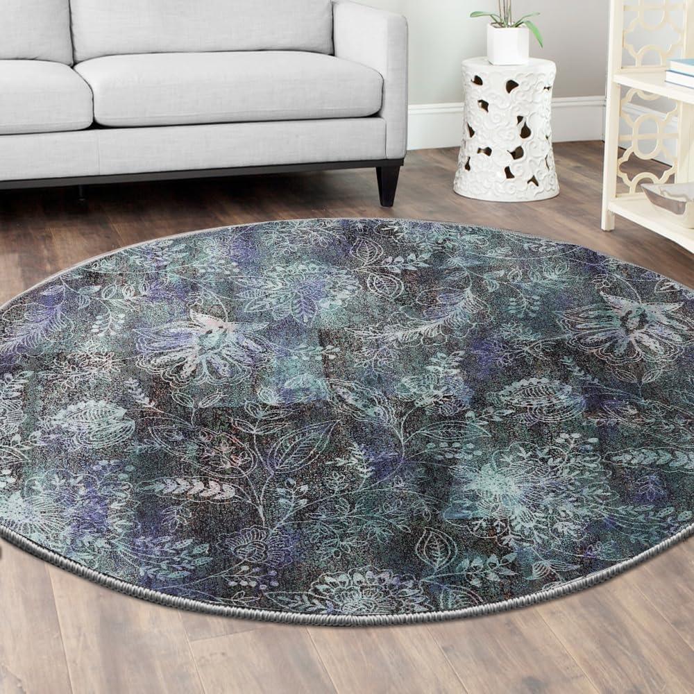 imageHVERSAILTEX Area Rug 5 x 7 Washable Soft Rugs for Bedroom Living Room Non Slip Non Shedding Printed Accent Indoor Floor Carpet Perfect for Vintage and MidCentury Inspired Homes Black MedallionPaisley