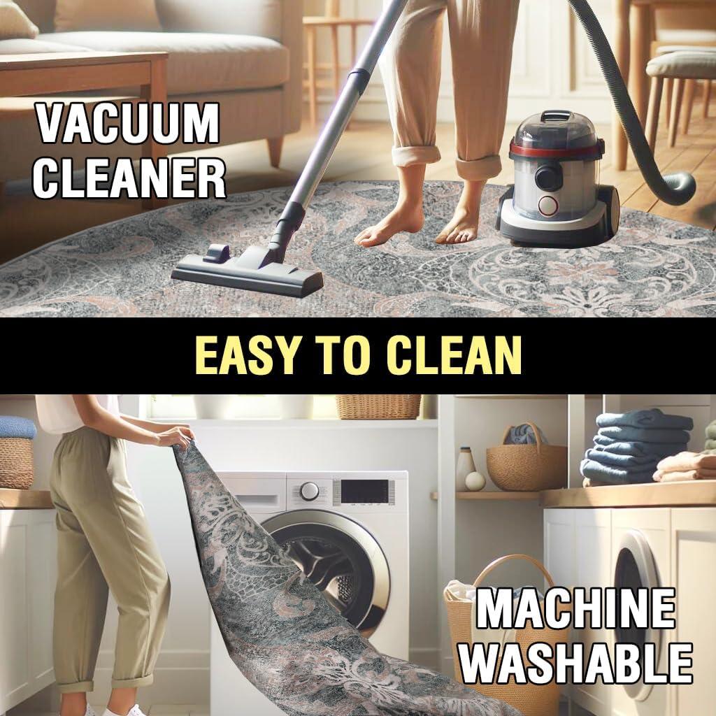 imageHVERSAILTEX Area Rug 5 x 7 Washable Soft Rugs for Bedroom Living Room Non Slip Non Shedding Printed Accent Indoor Floor Carpet Perfect for Vintage and MidCentury Inspired Homes Black MedallionDamask