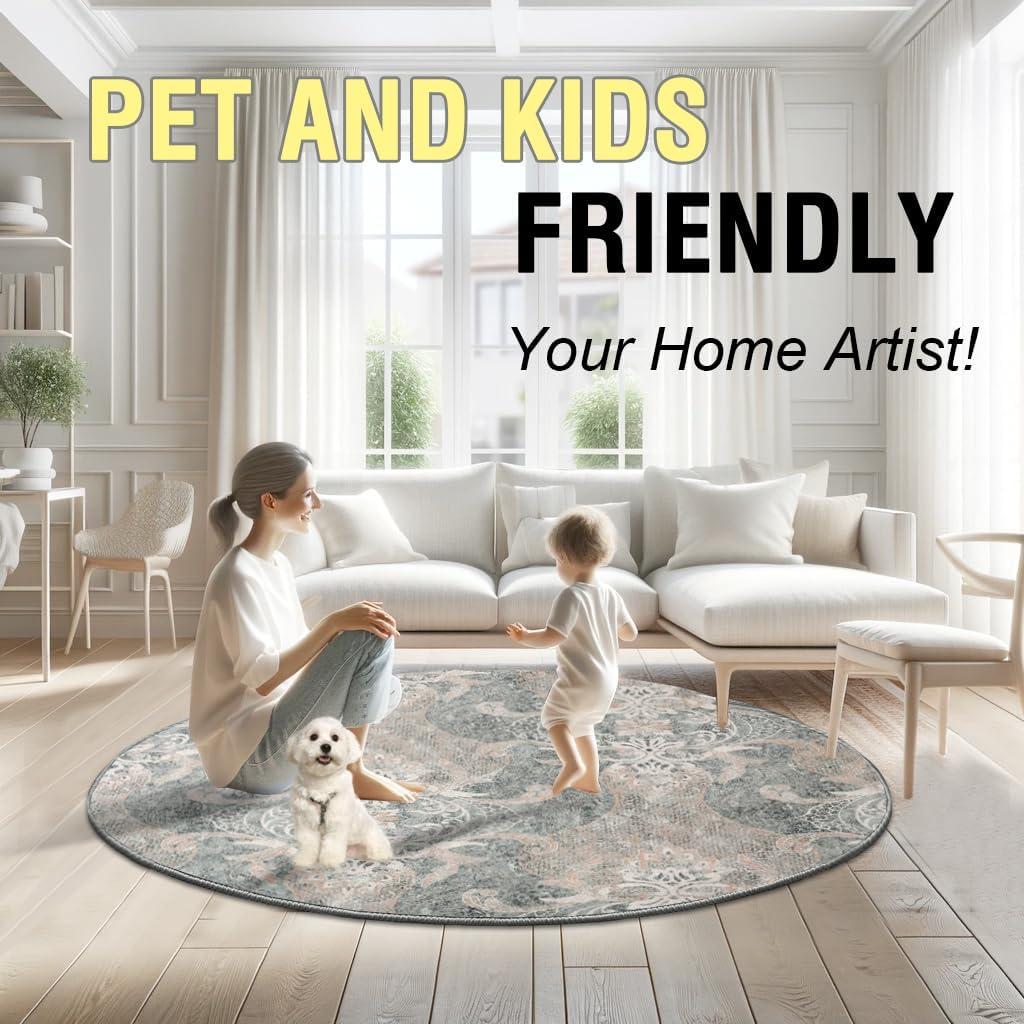 imageHVERSAILTEX Area Rug 5 x 7 Washable Soft Rugs for Bedroom Living Room Non Slip Non Shedding Printed Accent Indoor Floor Carpet Perfect for Vintage and MidCentury Inspired Homes Black MedallionDamask