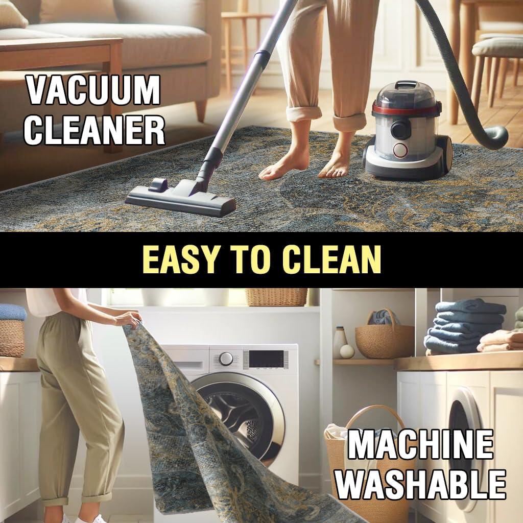 imageHVERSAILTEX Area Rug 5 x 7 Washable Soft Rugs for Bedroom Living Room Non Slip Non Shedding Printed Accent Indoor Floor Carpet Perfect for Vintage and MidCentury Inspired Homes Black MedallionDamaskdeep