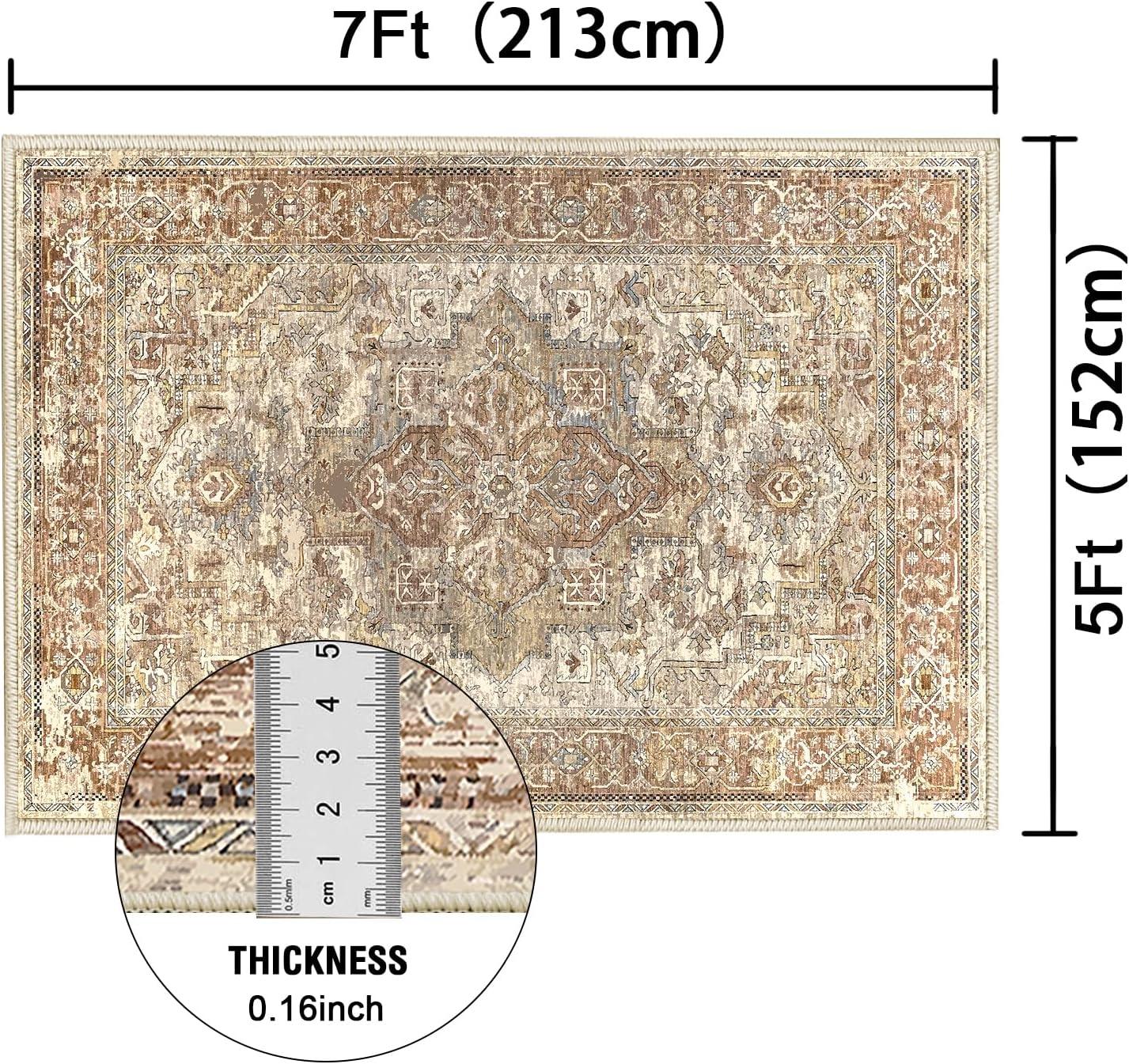 imageHVERSAILTEX Area Rug 5 x 7 Washable Soft Rugs for Bedroom Living Room Non Slip Non Shedding Printed Accent Indoor Floor Carpet Perfect for Vintage and MidCentury Inspired Homes Black MedallionRustic Medallion
