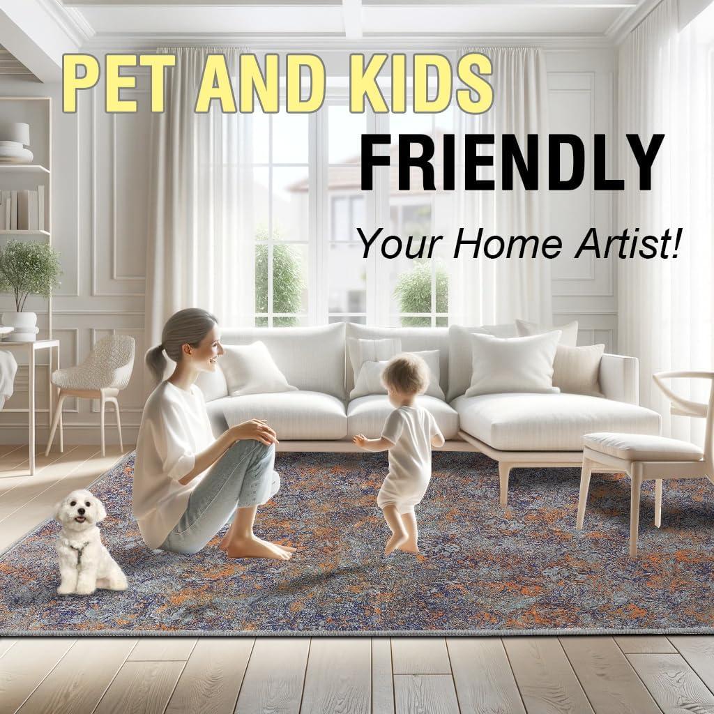 imageHVERSAILTEX Area Rug 5 x 7 Washable Soft Rugs for Bedroom Living Room Non Slip Non Shedding Printed Accent Indoor Floor Carpet Perfect for Vintage and MidCentury Inspired Homes Black MedallionRust