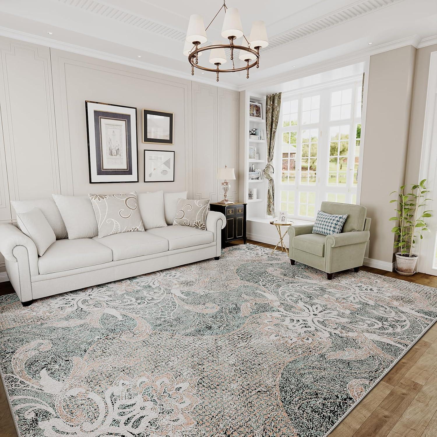 imageHVERSAILTEX Area Rug 5 x 7 Washable Soft Rugs for Bedroom Living Room Non Slip Non Shedding Printed Accent Indoor Floor Carpet Perfect for Vintage and MidCentury Inspired Homes Black MedallionDamask