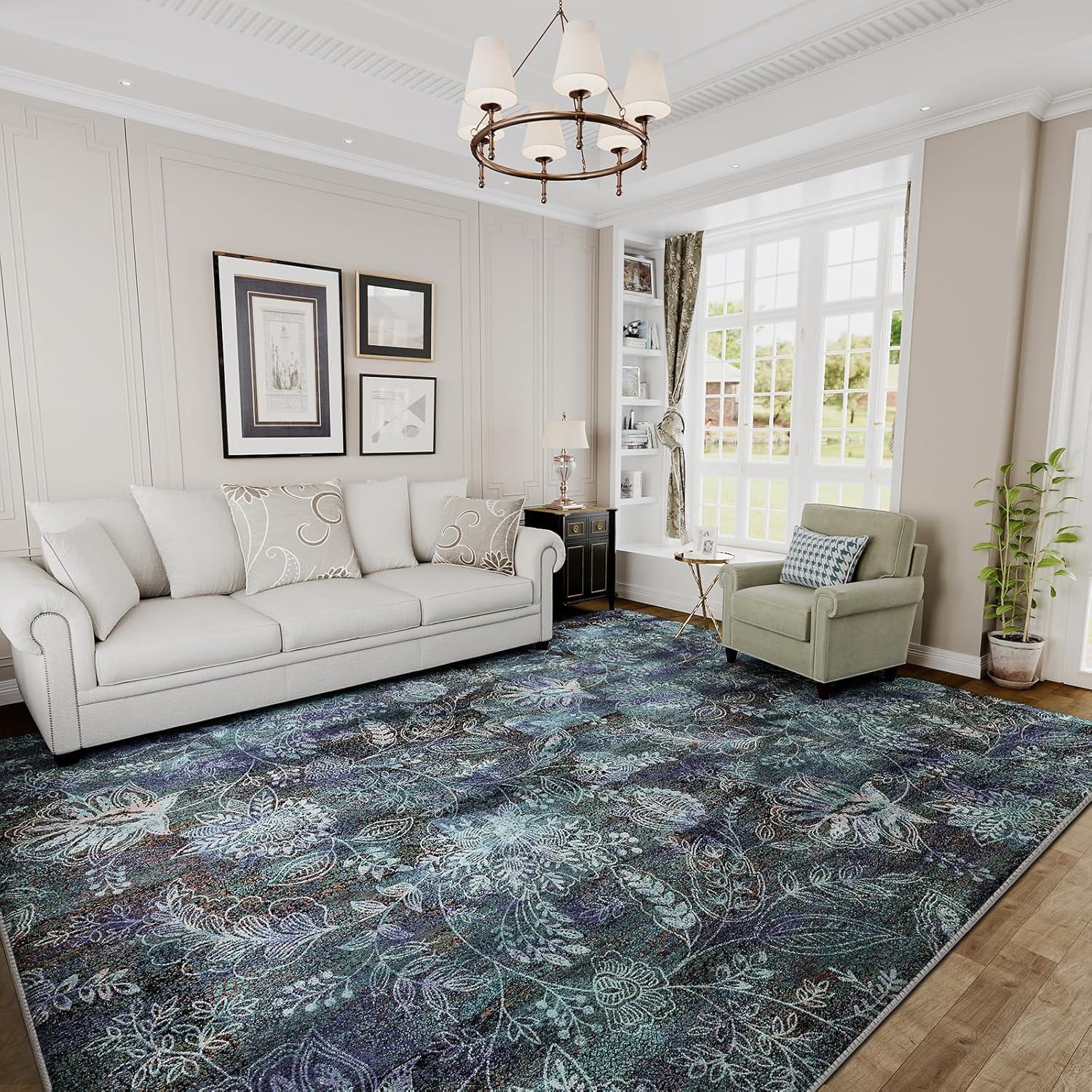 imageHVERSAILTEX Area Rug 5 x 7 Washable Soft Rugs for Bedroom Living Room Non Slip Non Shedding Printed Accent Indoor Floor Carpet Perfect for Vintage and MidCentury Inspired Homes Black MedallionPaisley