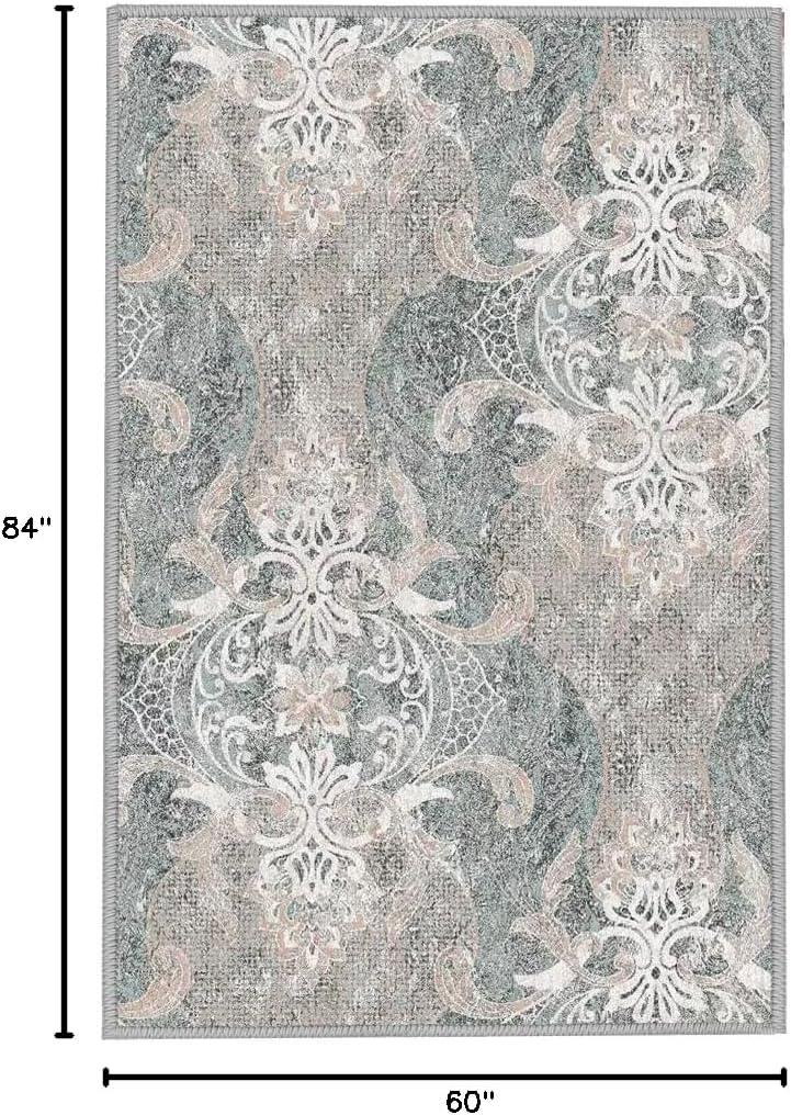 imageHVERSAILTEX Area Rug 5 x 7 Washable Soft Rugs for Bedroom Living Room Non Slip Non Shedding Printed Accent Indoor Floor Carpet Perfect for Vintage and MidCentury Inspired Homes Black MedallionDamask