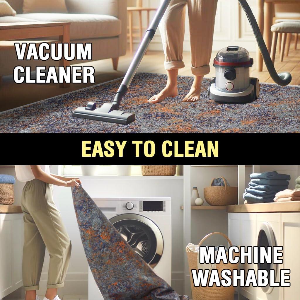 imageHVERSAILTEX Area Rug 5 x 7 Washable Soft Rugs for Bedroom Living Room Non Slip Non Shedding Printed Accent Indoor Floor Carpet Perfect for Vintage and MidCentury Inspired Homes Black MedallionRust