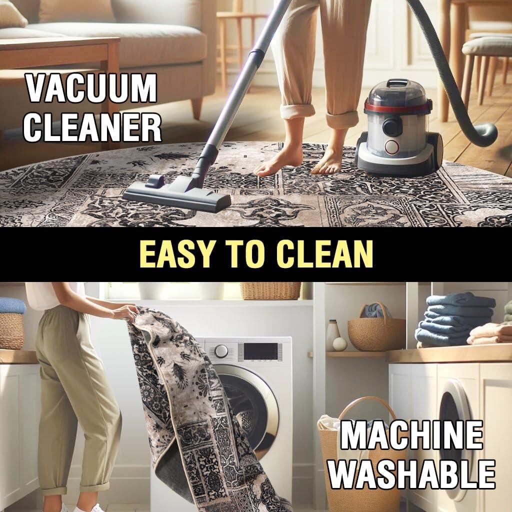 imageHVERSAILTEX Area Rug 5 x 7 Washable Soft Rugs for Bedroom Living Room Non Slip Non Shedding Printed Accent Indoor Floor Carpet Perfect for Vintage and MidCentury Inspired Homes Black MedallionPrestige