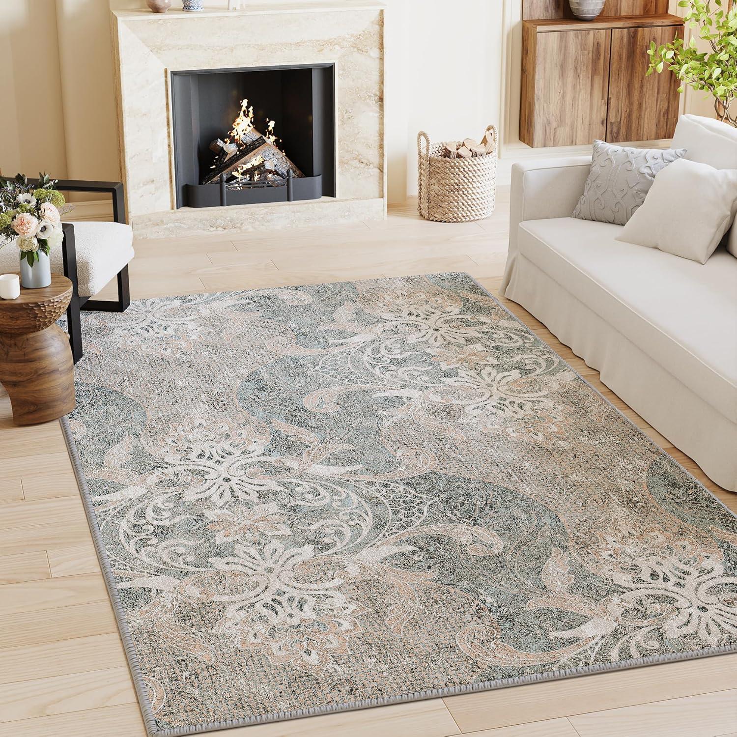 imageHVERSAILTEX Area Rug 5 x 7 Washable Soft Rugs for Bedroom Living Room Non Slip Non Shedding Printed Accent Indoor Floor Carpet Perfect for Vintage and MidCentury Inspired Homes Black MedallionDamask