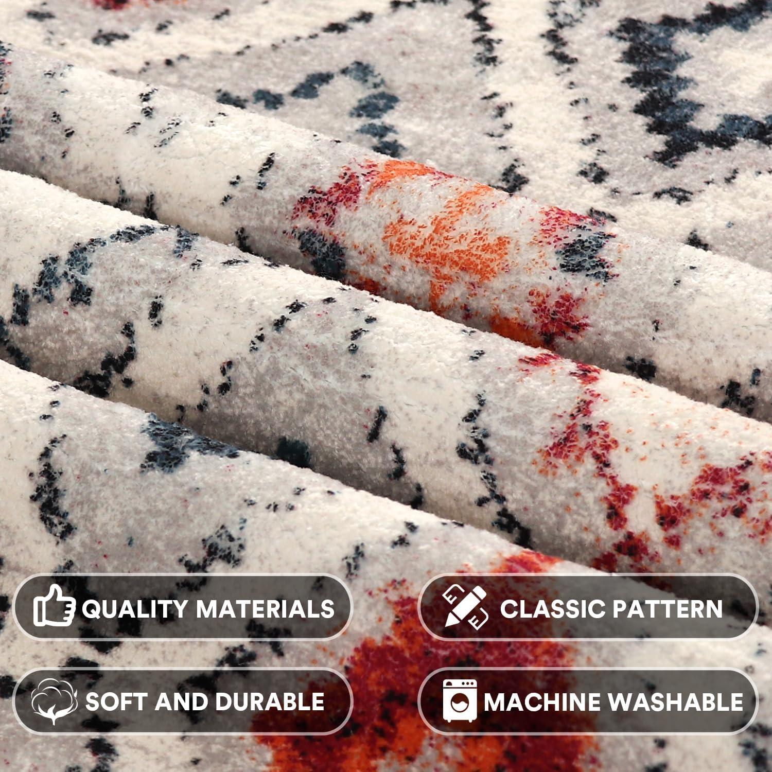 imageHVERSAILTEX Area Rug 5 x 7 Washable Soft Rugs for Bedroom Living Room Non Slip Non Shedding Printed Accent Indoor Floor Carpet Perfect for Vintage and MidCentury Inspired Homes Black MedallionElegant Diamond