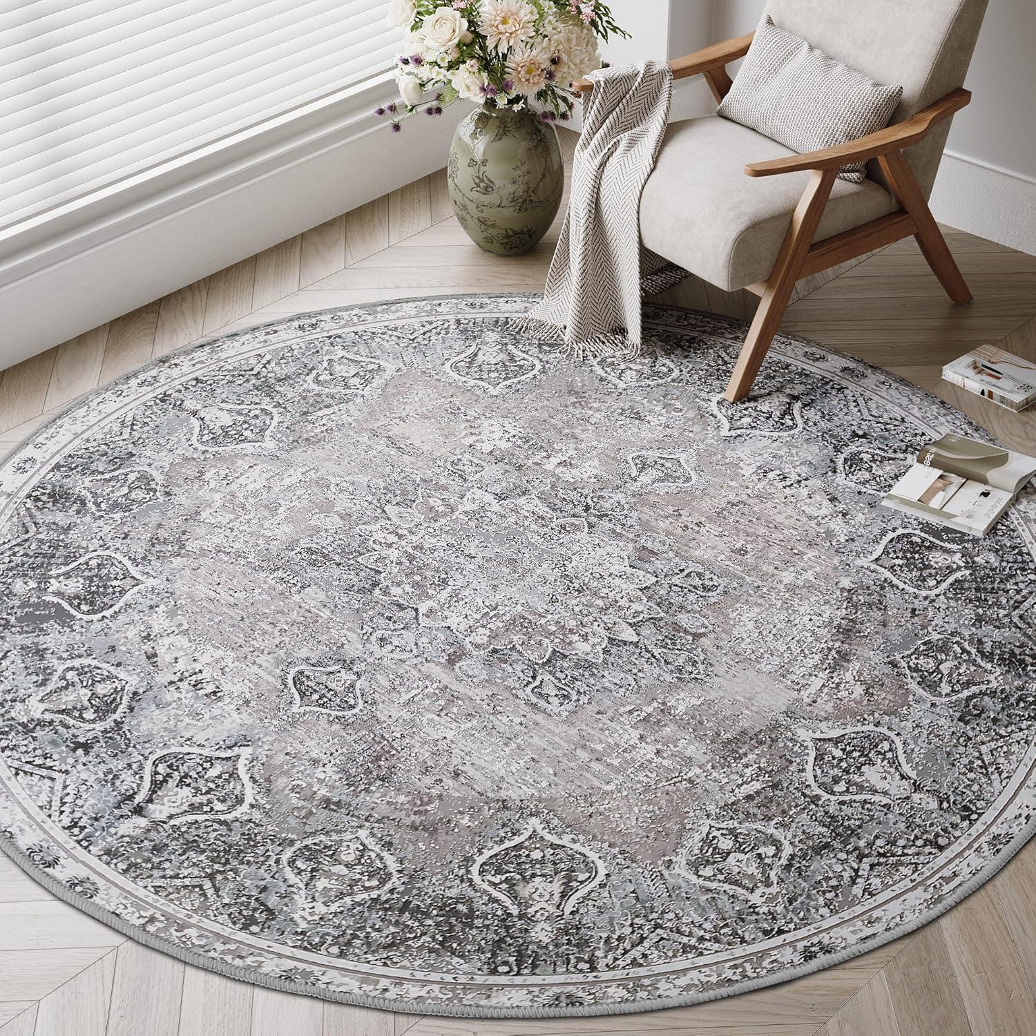 imageHVERSAILTEX Area Rug 5 x 7 Washable Soft Rugs for Bedroom Living Room Non Slip Non Shedding Printed Accent Indoor Floor Carpet Perfect for Vintage and MidCentury Inspired Homes Black MedallionBlack Medallion