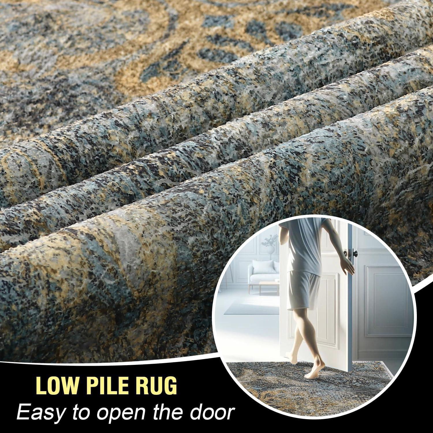 imageHVERSAILTEX Area Rug 5 x 7 Washable Soft Rugs for Bedroom Living Room Non Slip Non Shedding Printed Accent Indoor Floor Carpet Perfect for Vintage and MidCentury Inspired Homes Black MedallionDamaskdeep