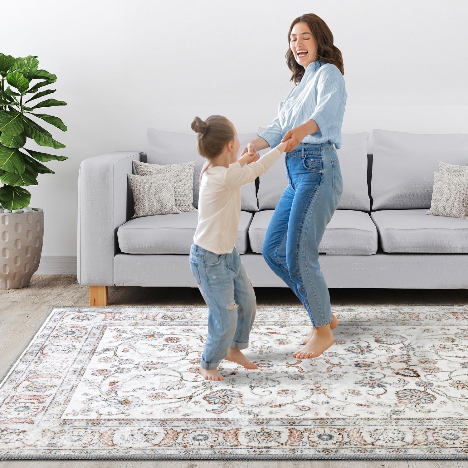 imageHVERSAILTEX Area Rug 5 x 7 Washable Soft Rugs for Bedroom Living Room Non Slip Non Shedding Printed Accent Indoor Floor Carpet Perfect for Vintage and MidCentury Inspired Homes Black MedallionChic Persian Floral