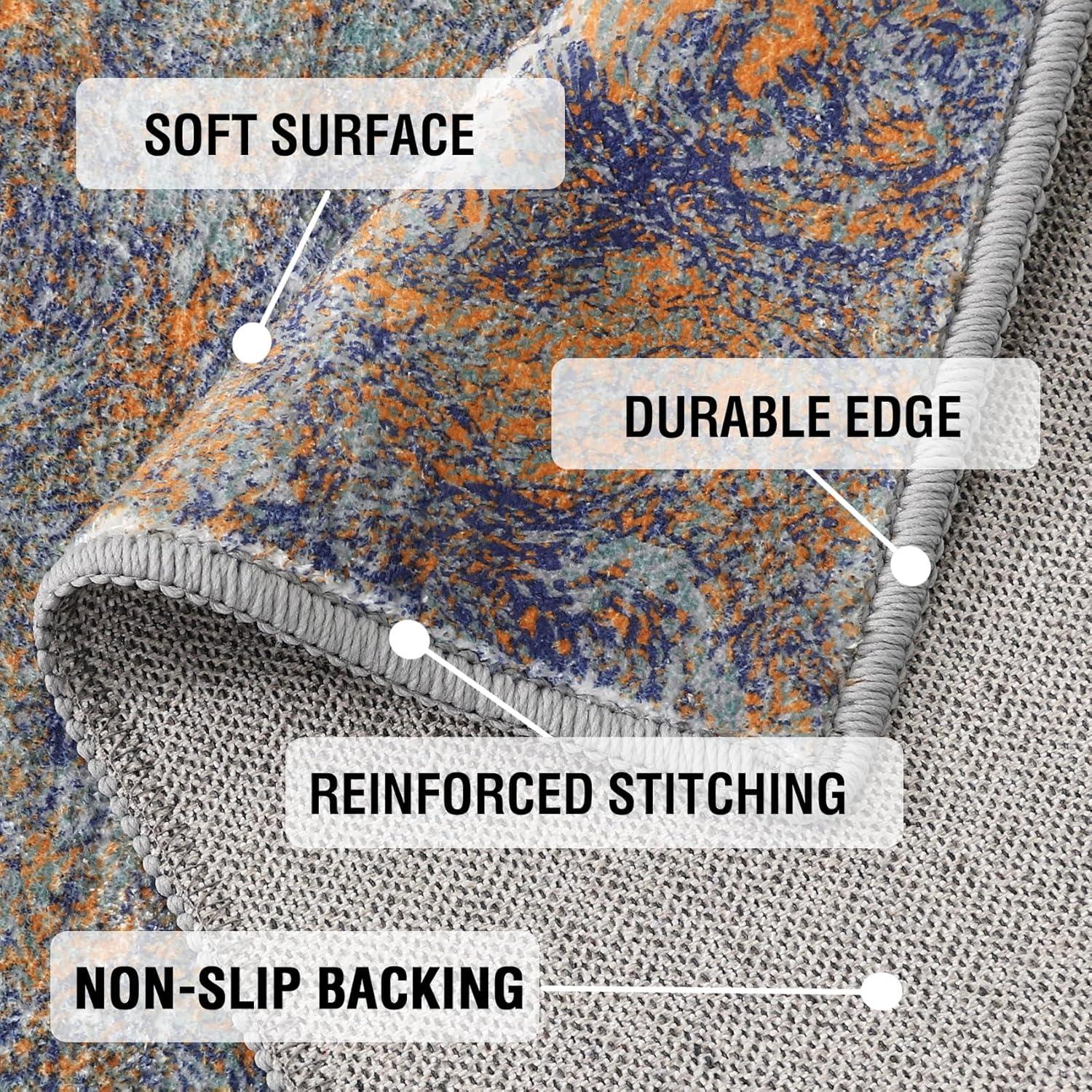 imageHVERSAILTEX Area Rug 5 x 7 Washable Soft Rugs for Bedroom Living Room Non Slip Non Shedding Printed Accent Indoor Floor Carpet Perfect for Vintage and MidCentury Inspired Homes Black MedallionRust