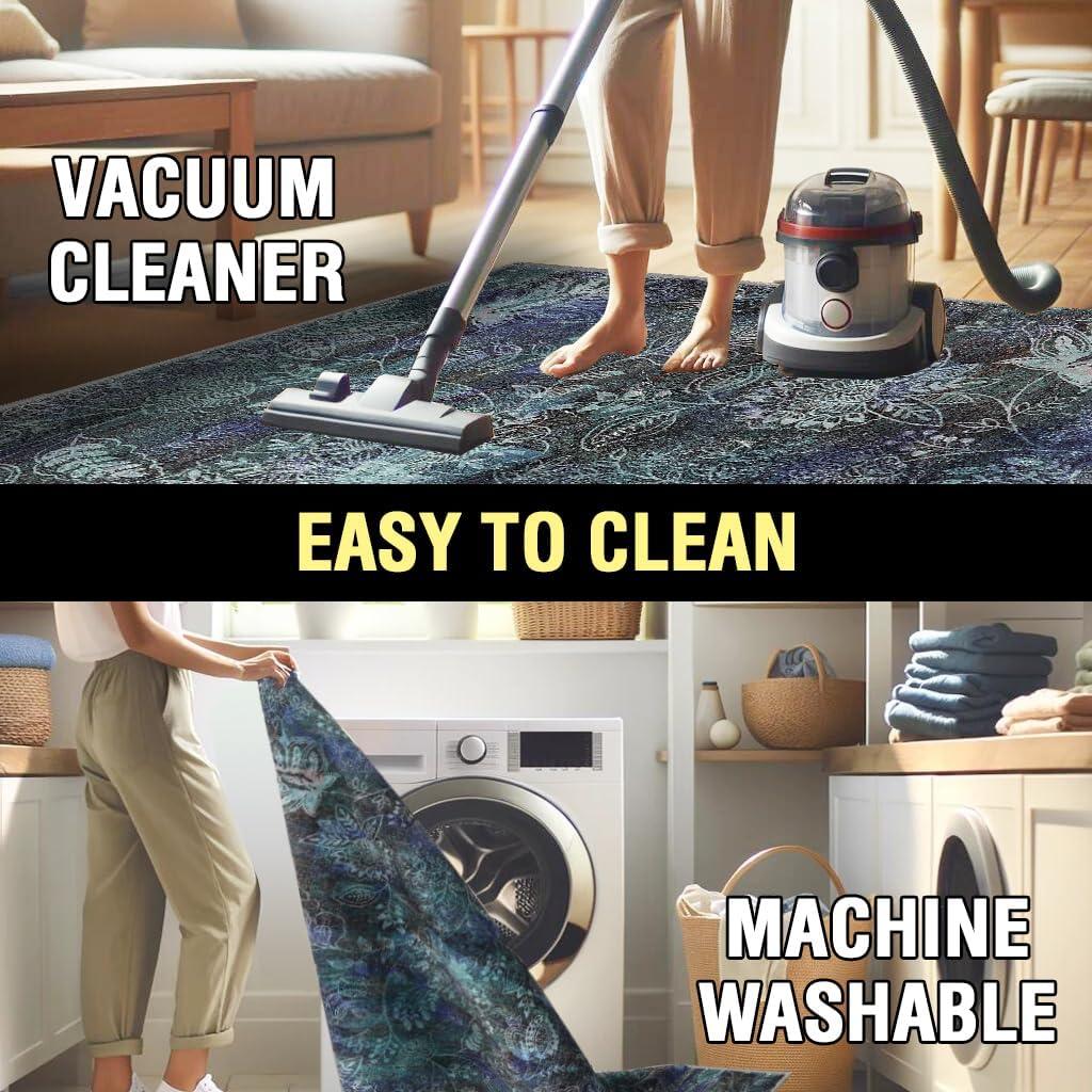 imageHVERSAILTEX Area Rug 5 x 7 Washable Soft Rugs for Bedroom Living Room Non Slip Non Shedding Printed Accent Indoor Floor Carpet Perfect for Vintage and MidCentury Inspired Homes Black MedallionPaisley