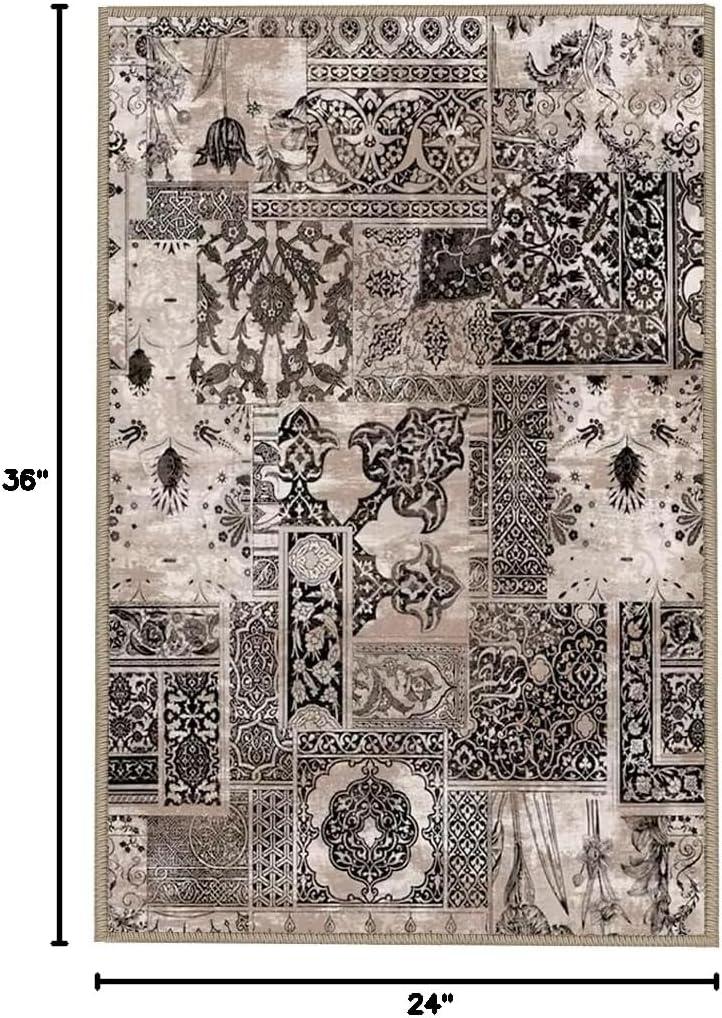 imageHVERSAILTEX Area Rug 5 x 7 Washable Soft Rugs for Bedroom Living Room Non Slip Non Shedding Printed Accent Indoor Floor Carpet Perfect for Vintage and MidCentury Inspired Homes Black MedallionPrestige