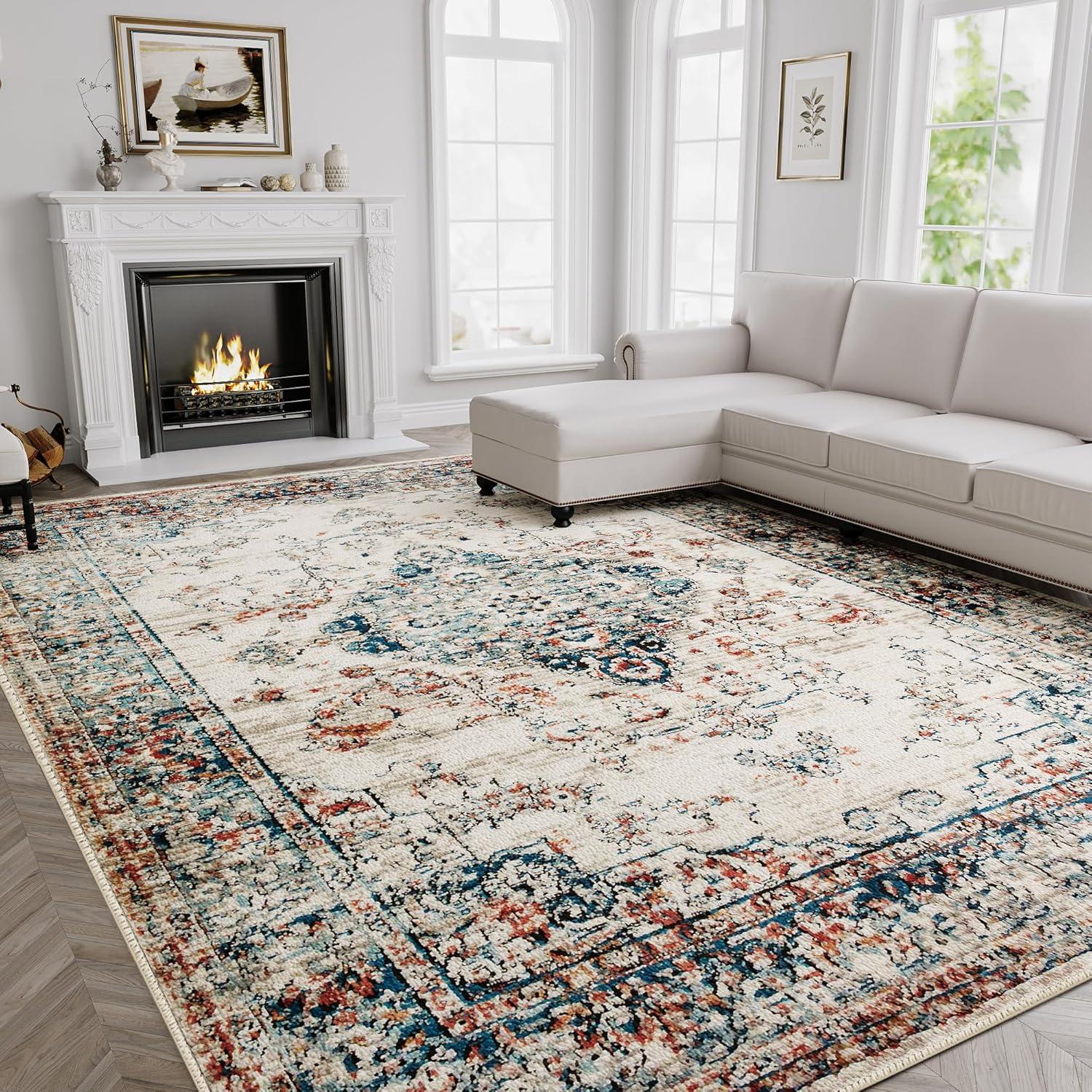 imageHVERSAILTEX Area Rug 5 x 7 Washable Soft Rugs for Bedroom Living Room Non Slip Non Shedding Printed Accent Indoor Floor Carpet Perfect for Vintage and MidCentury Inspired Homes Black MedallionHeirloom Floral