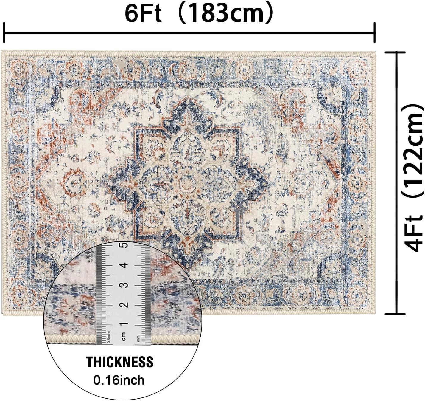 imageHVERSAILTEX Area Rug 5 x 7 Washable Soft Rugs for Bedroom Living Room Non Slip Non Shedding Printed Accent Indoor Floor Carpet Perfect for Vintage and MidCentury Inspired Homes Black MedallionOriental Blue
