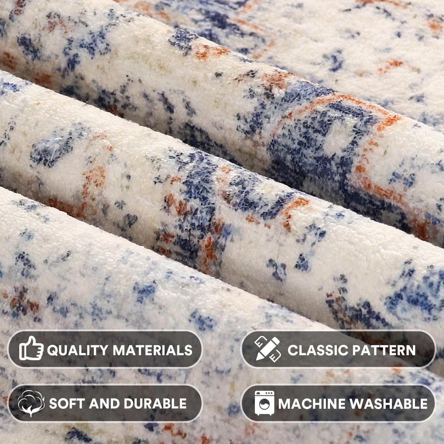 imageHVERSAILTEX Area Rug 5 x 7 Washable Soft Rugs for Bedroom Living Room Non Slip Non Shedding Printed Accent Indoor Floor Carpet Perfect for Vintage and MidCentury Inspired Homes Black MedallionOriental Blue