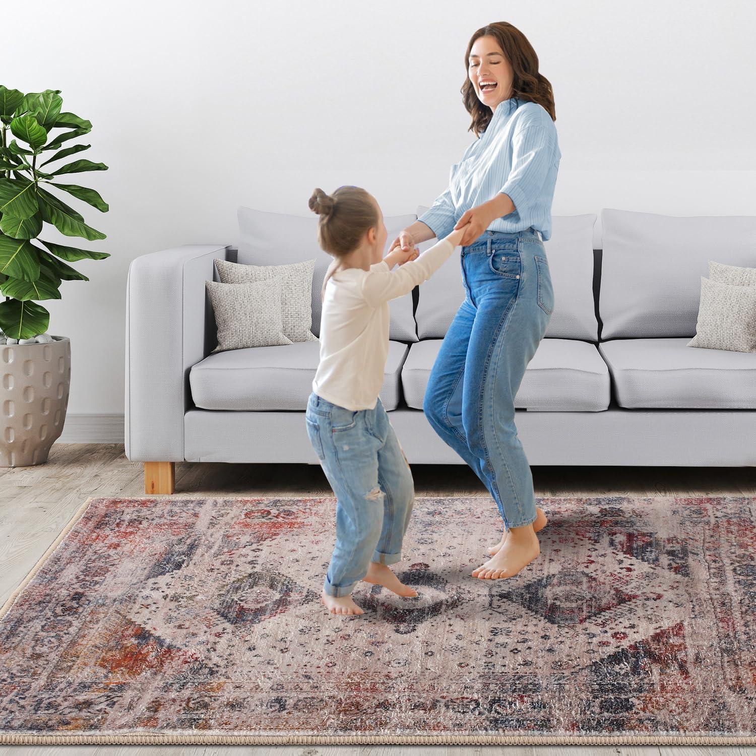 imageHVERSAILTEX Area Rug 5 x 7 Washable Soft Rugs for Bedroom Living Room Non Slip Non Shedding Printed Accent Indoor Floor Carpet Perfect for Vintage and MidCentury Inspired Homes Black MedallionVintage Fringes