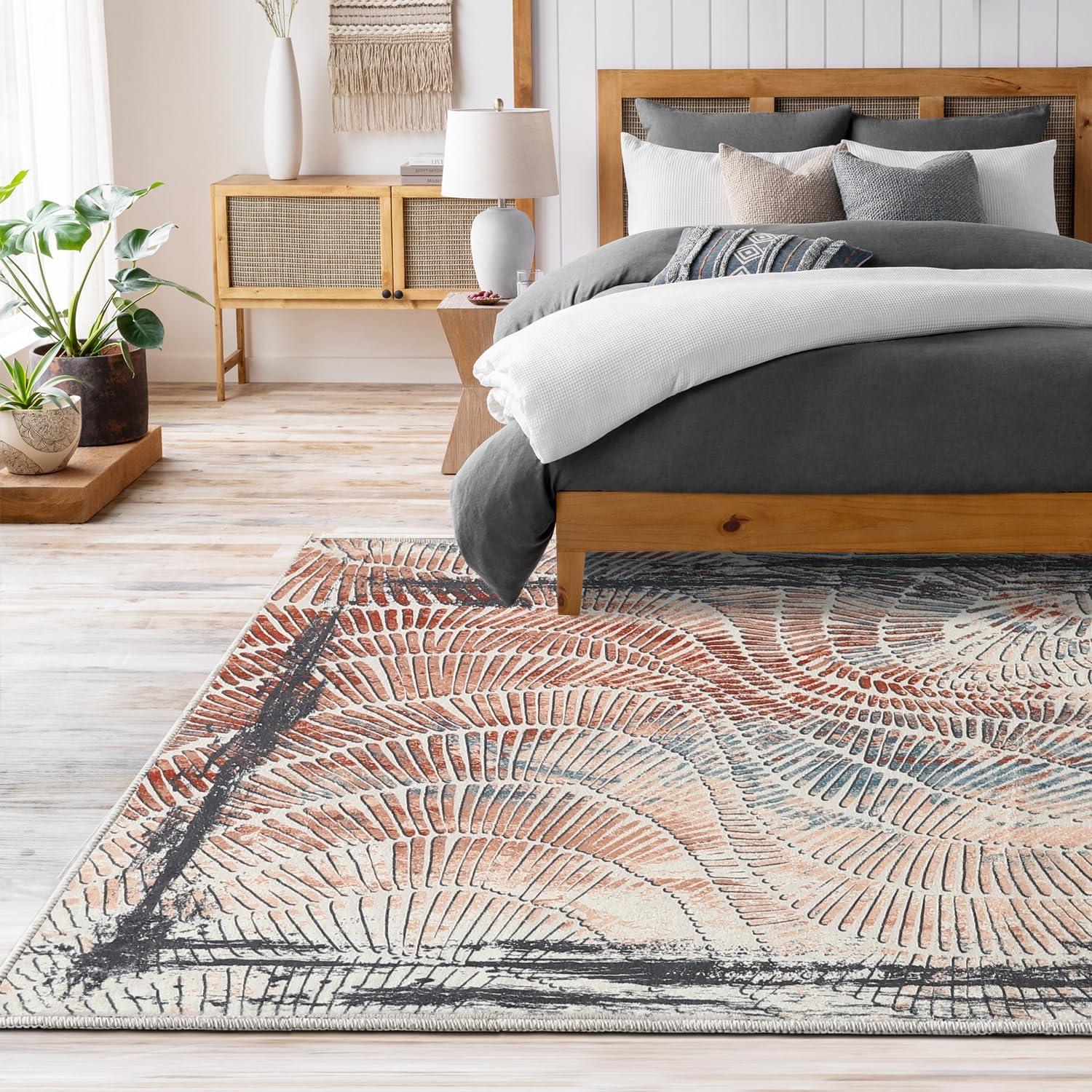 imageHVERSAILTEX Area Rug 5 x 7 Washable Soft Rugs for Bedroom Living Room Non Slip Non Shedding Printed Accent Indoor Floor Carpet Perfect for Vintage and MidCentury Inspired Homes Black MedallionTwlight