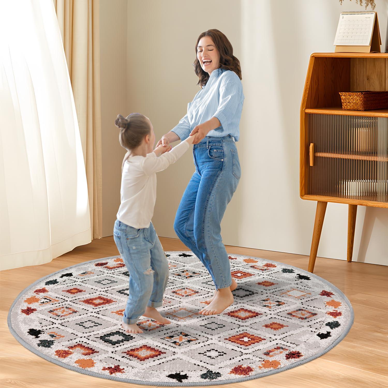 imageHVERSAILTEX Area Rug 5 x 7 Washable Soft Rugs for Bedroom Living Room Non Slip Non Shedding Printed Accent Indoor Floor Carpet Perfect for Vintage and MidCentury Inspired Homes Black MedallionElegant Diamond