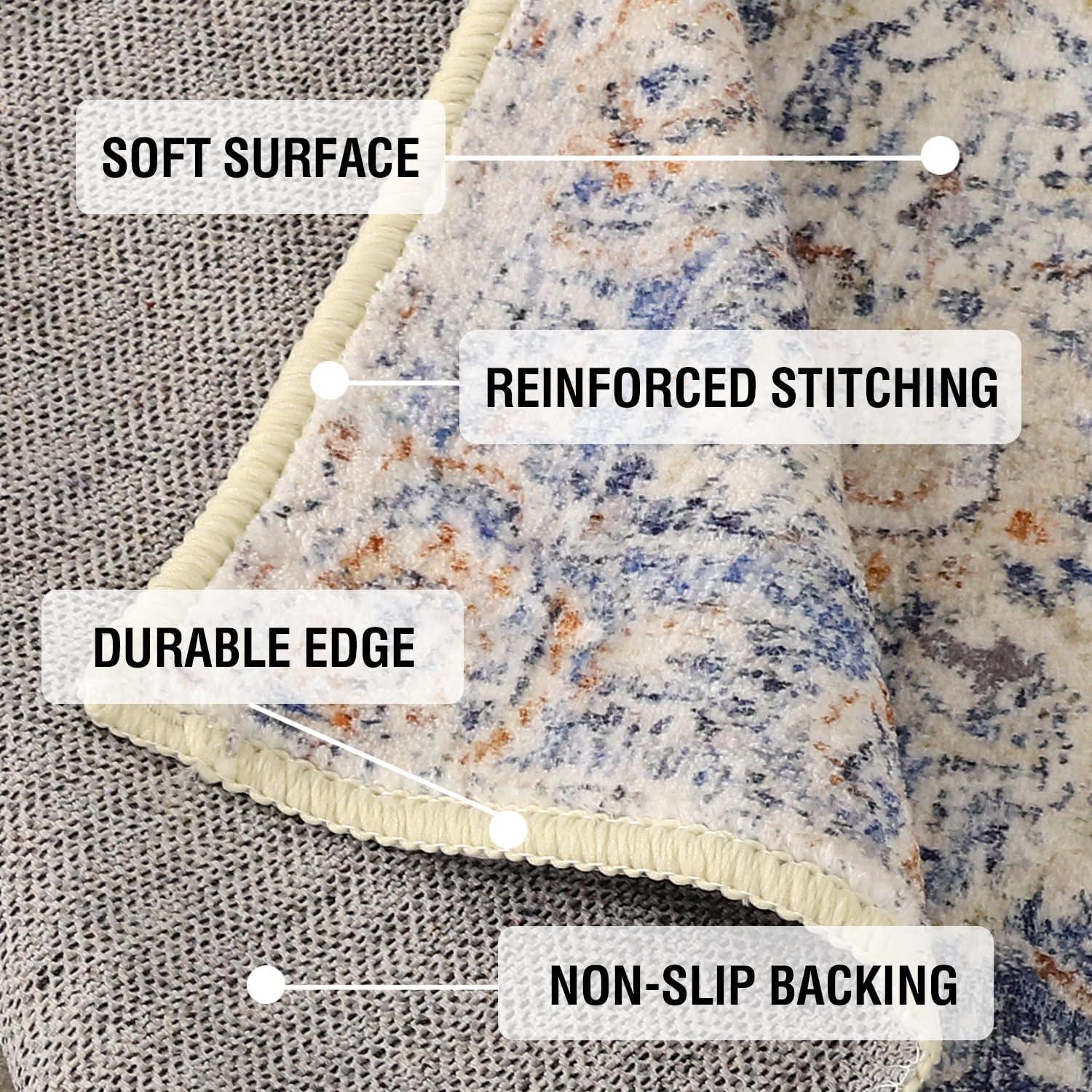 imageHVERSAILTEX Area Rug 5 x 7 Washable Soft Rugs for Bedroom Living Room Non Slip Non Shedding Printed Accent Indoor Floor Carpet Perfect for Vintage and MidCentury Inspired Homes Black MedallionOriental Blue
