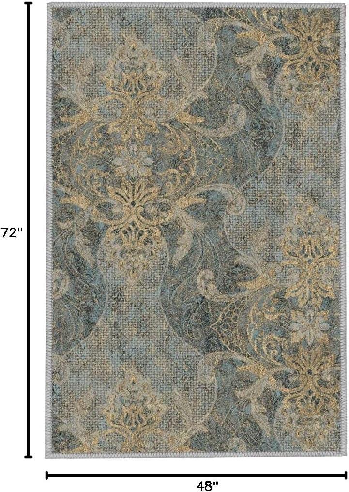 imageHVERSAILTEX Area Rug 5 x 7 Washable Soft Rugs for Bedroom Living Room Non Slip Non Shedding Printed Accent Indoor Floor Carpet Perfect for Vintage and MidCentury Inspired Homes Black MedallionDamaskdeep