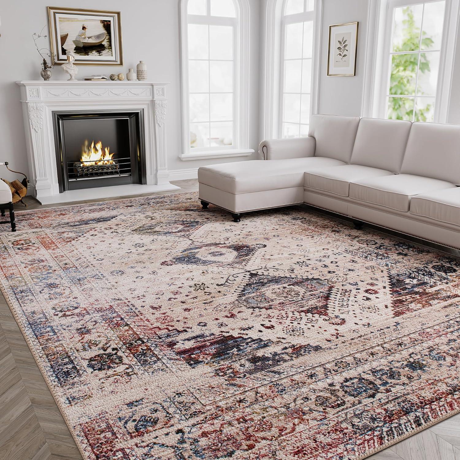 imageHVERSAILTEX Area Rug 5 x 7 Washable Soft Rugs for Bedroom Living Room Non Slip Non Shedding Printed Accent Indoor Floor Carpet Perfect for Vintage and MidCentury Inspired Homes Black MedallionVintage Fringes
