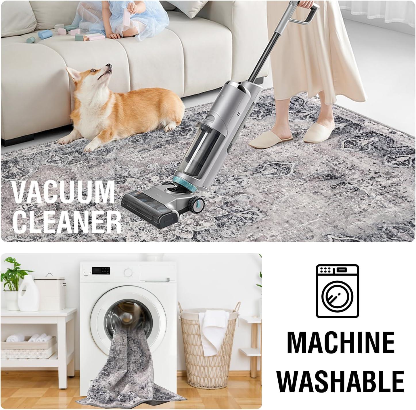 imageHVERSAILTEX Area Rug 5 x 7 Washable Soft Rugs for Bedroom Living Room Non Slip Non Shedding Printed Accent Indoor Floor Carpet Perfect for Vintage and MidCentury Inspired Homes Black MedallionBlack Medallion