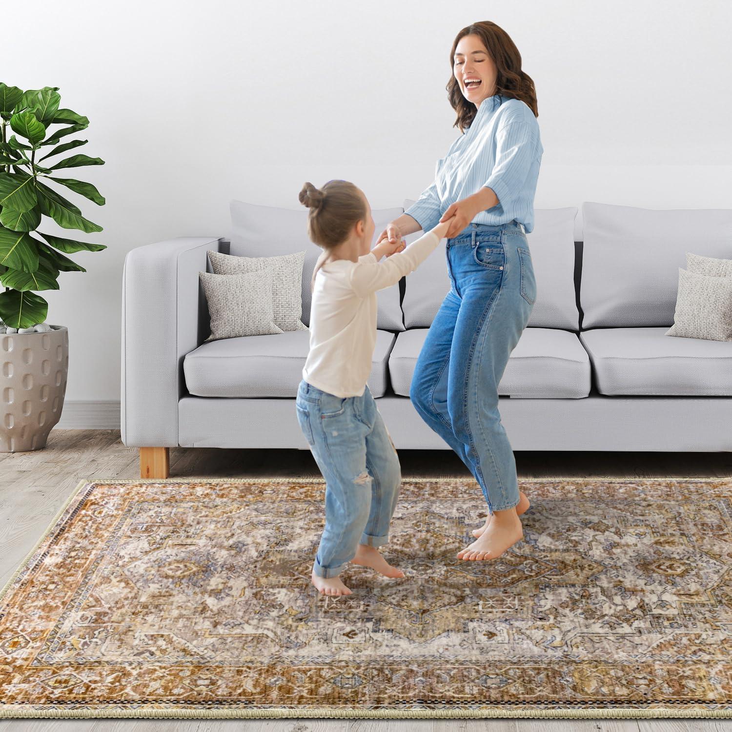 imageHVERSAILTEX Area Rug 5 x 7 Washable Soft Rugs for Bedroom Living Room Non Slip Non Shedding Printed Accent Indoor Floor Carpet Perfect for Vintage and MidCentury Inspired Homes Black MedallionRustic Medallion