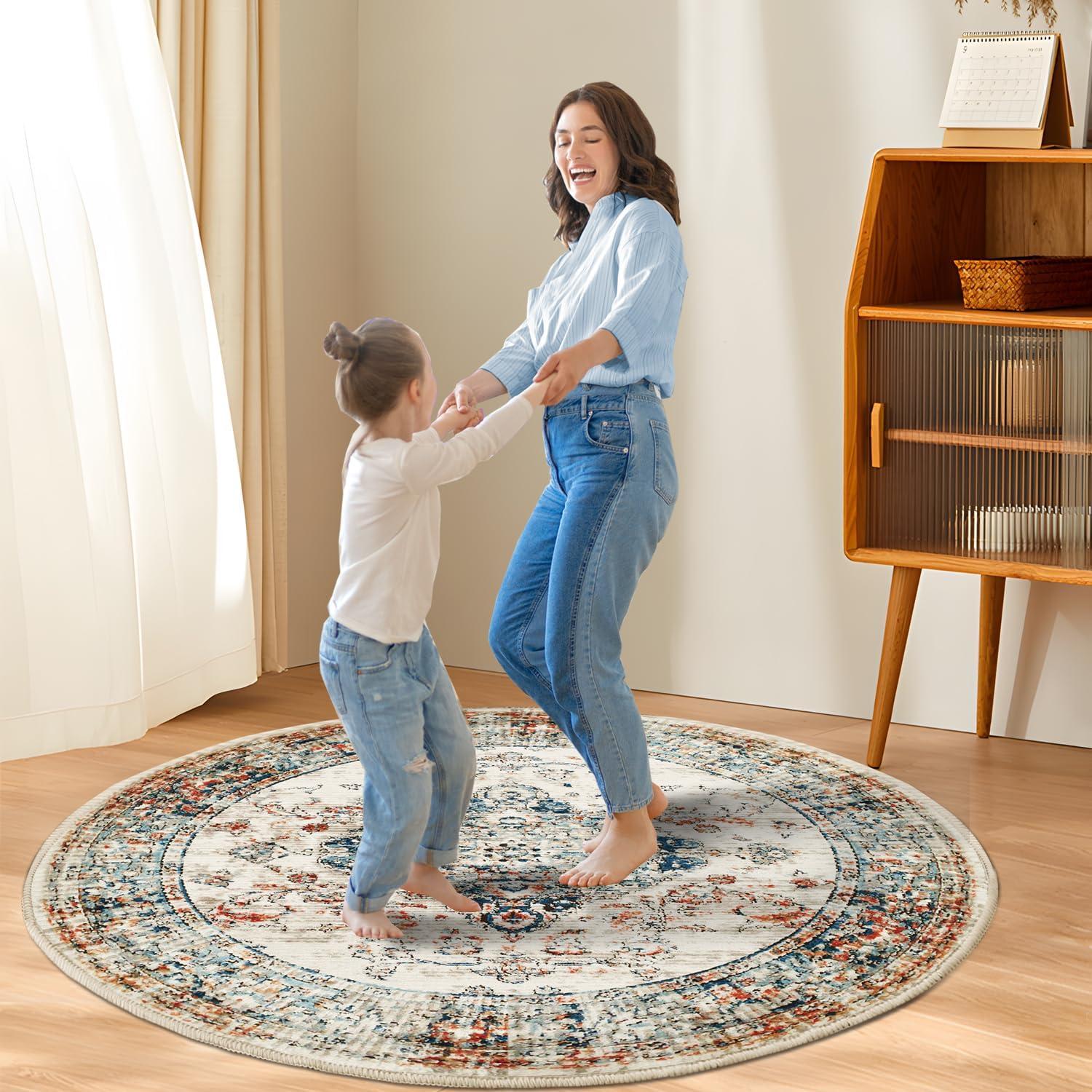 imageHVERSAILTEX Area Rug 5 x 7 Washable Soft Rugs for Bedroom Living Room Non Slip Non Shedding Printed Accent Indoor Floor Carpet Perfect for Vintage and MidCentury Inspired Homes Black MedallionHeirloom Floral