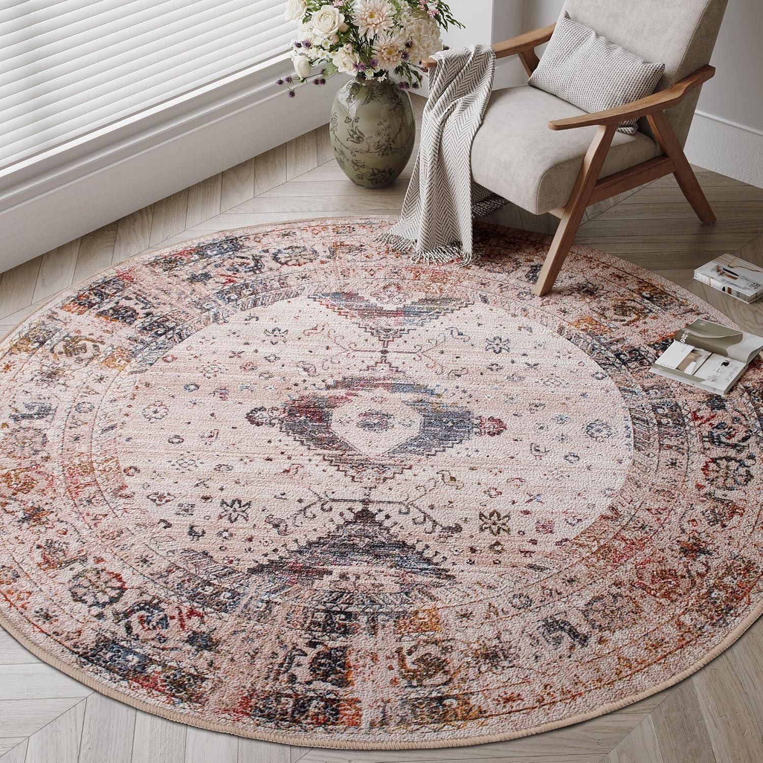 imageHVERSAILTEX Area Rug 5 x 7 Washable Soft Rugs for Bedroom Living Room Non Slip Non Shedding Printed Accent Indoor Floor Carpet Perfect for Vintage and MidCentury Inspired Homes Black MedallionVintage Fringes