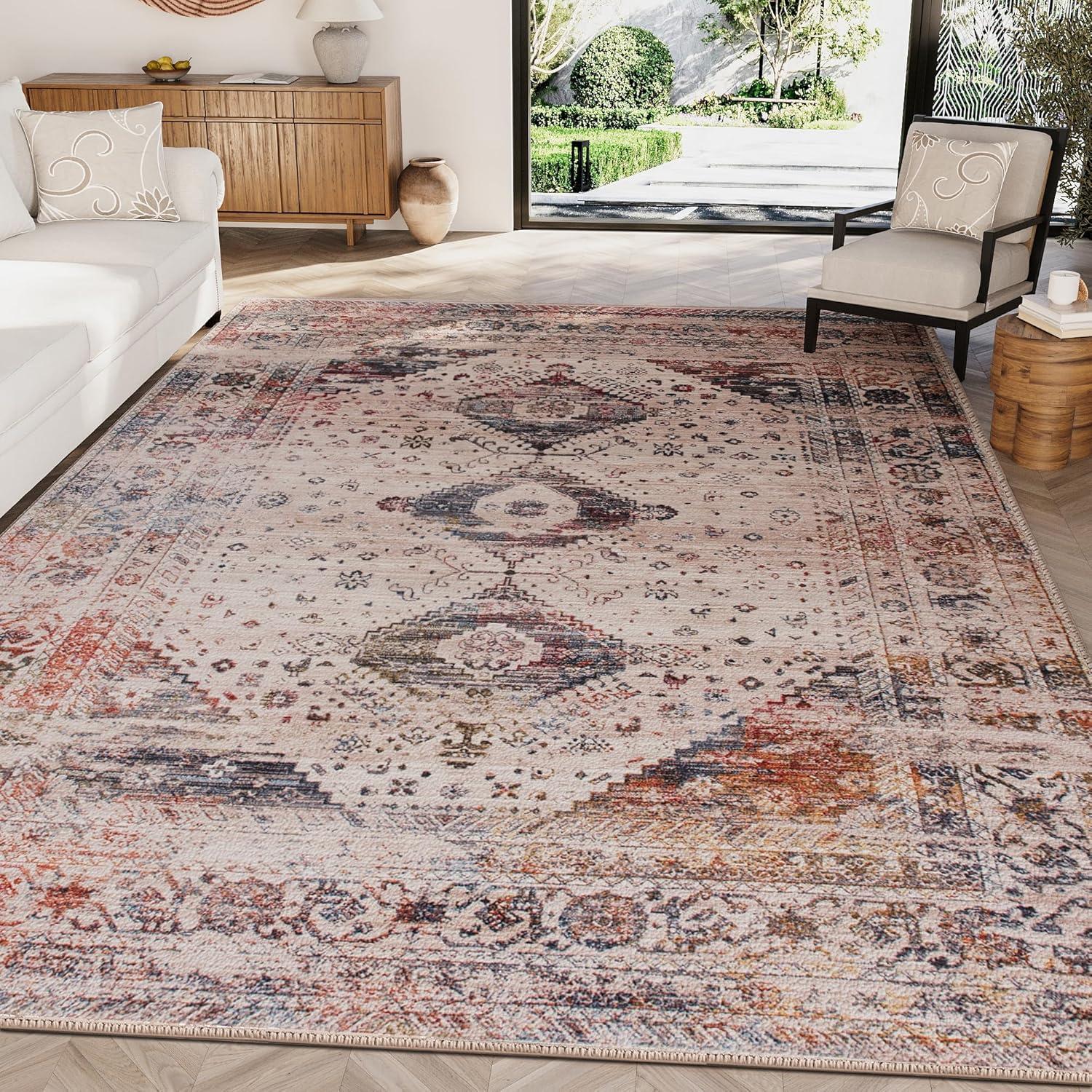 imageHVERSAILTEX Area Rug 5 x 7 Washable Soft Rugs for Bedroom Living Room Non Slip Non Shedding Printed Accent Indoor Floor Carpet Perfect for Vintage and MidCentury Inspired Homes Black MedallionVintage Fringes