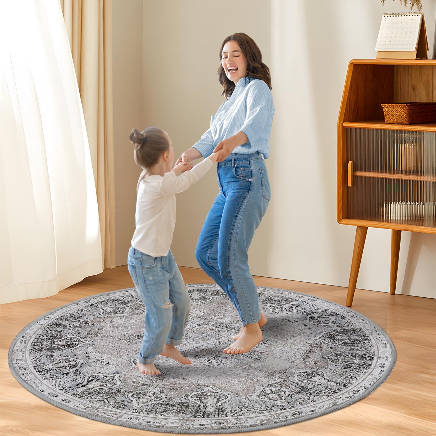 imageHVERSAILTEX Area Rug 5 x 7 Washable Soft Rugs for Bedroom Living Room Non Slip Non Shedding Printed Accent Indoor Floor Carpet Perfect for Vintage and MidCentury Inspired Homes Black MedallionBlack Medallion
