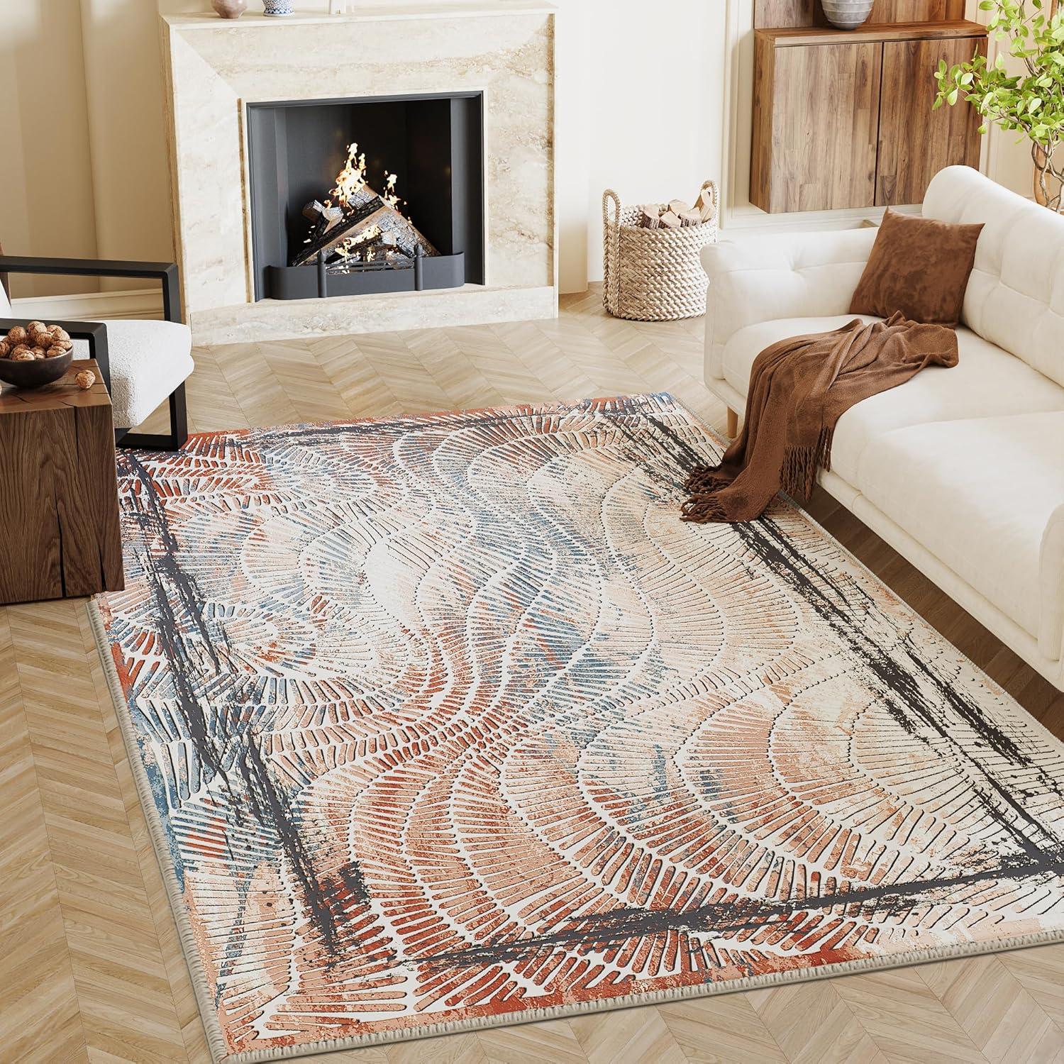 imageHVERSAILTEX Area Rug 5 x 7 Washable Soft Rugs for Bedroom Living Room Non Slip Non Shedding Printed Accent Indoor Floor Carpet Perfect for Vintage and MidCentury Inspired Homes Black MedallionTwlight
