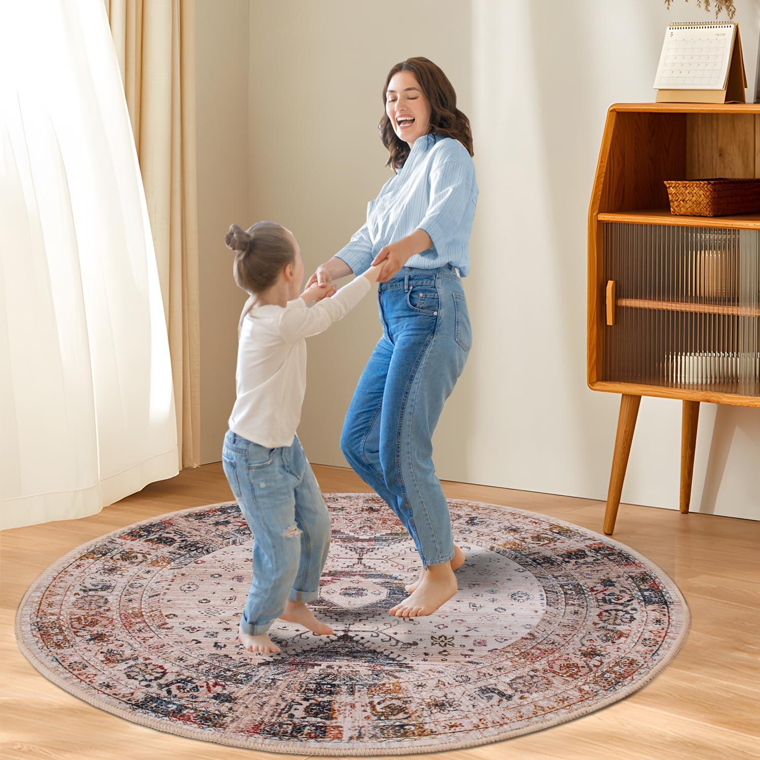 imageHVERSAILTEX Area Rug 5 x 7 Washable Soft Rugs for Bedroom Living Room Non Slip Non Shedding Printed Accent Indoor Floor Carpet Perfect for Vintage and MidCentury Inspired Homes Black MedallionVintage Fringes