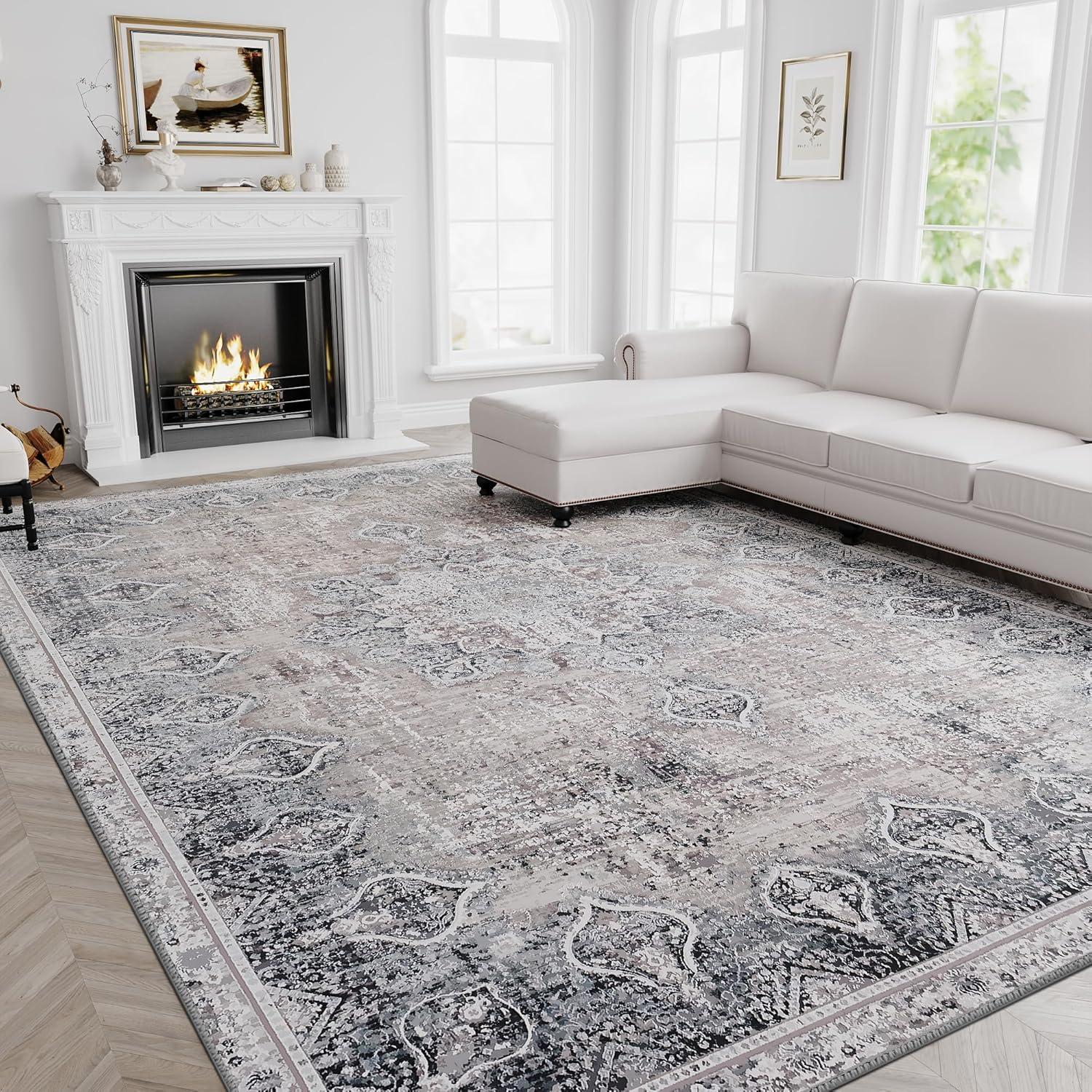 imageHVERSAILTEX Area Rug 5 x 7 Washable Soft Rugs for Bedroom Living Room Non Slip Non Shedding Printed Accent Indoor Floor Carpet Perfect for Vintage and MidCentury Inspired Homes Black MedallionBlack Medallion