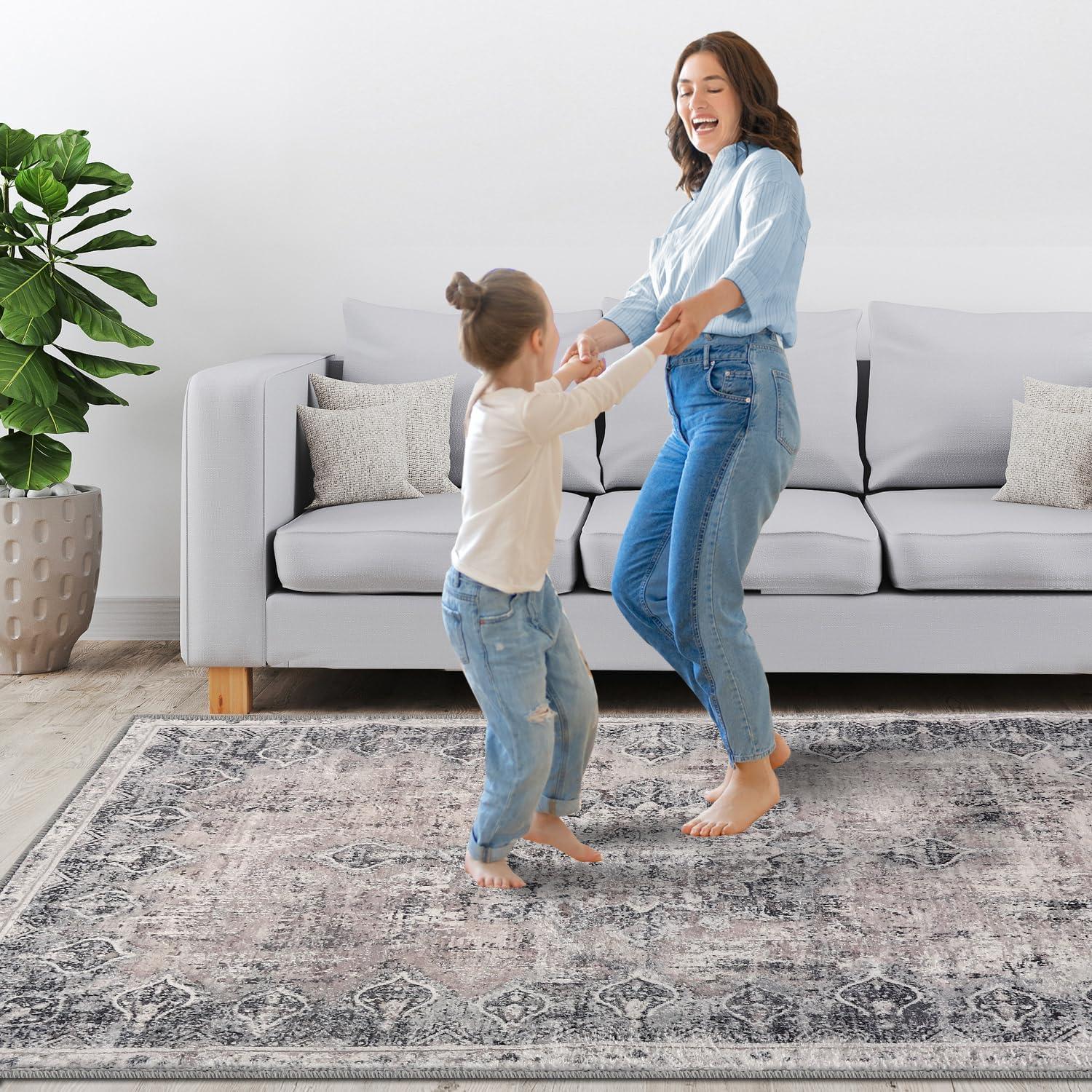 imageHVERSAILTEX Area Rug 5 x 7 Washable Soft Rugs for Bedroom Living Room Non Slip Non Shedding Printed Accent Indoor Floor Carpet Perfect for Vintage and MidCentury Inspired Homes Black MedallionBlack Medallion
