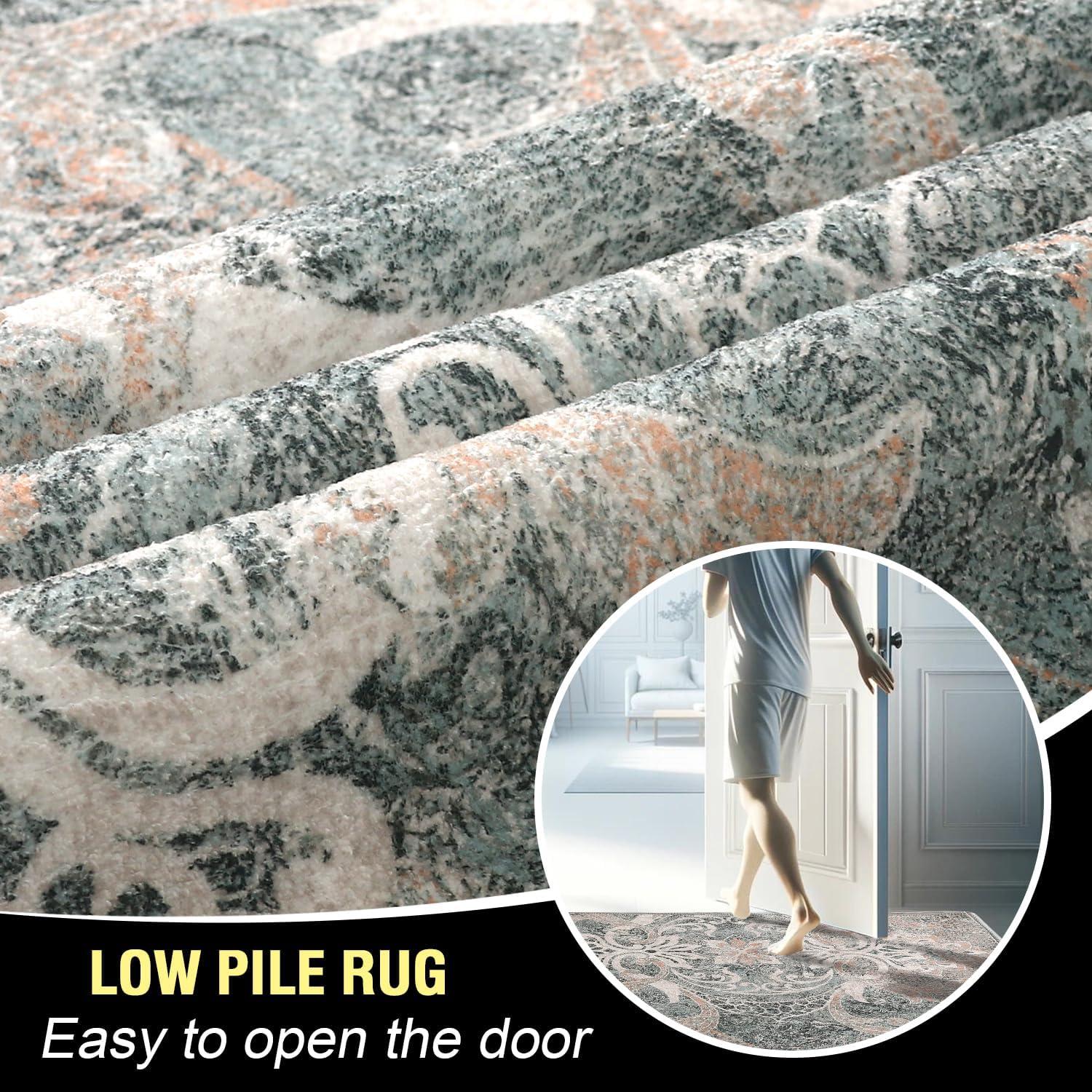 imageHVERSAILTEX Area Rug 5 x 7 Washable Soft Rugs for Bedroom Living Room Non Slip Non Shedding Printed Accent Indoor Floor Carpet Perfect for Vintage and MidCentury Inspired Homes Black MedallionDamask