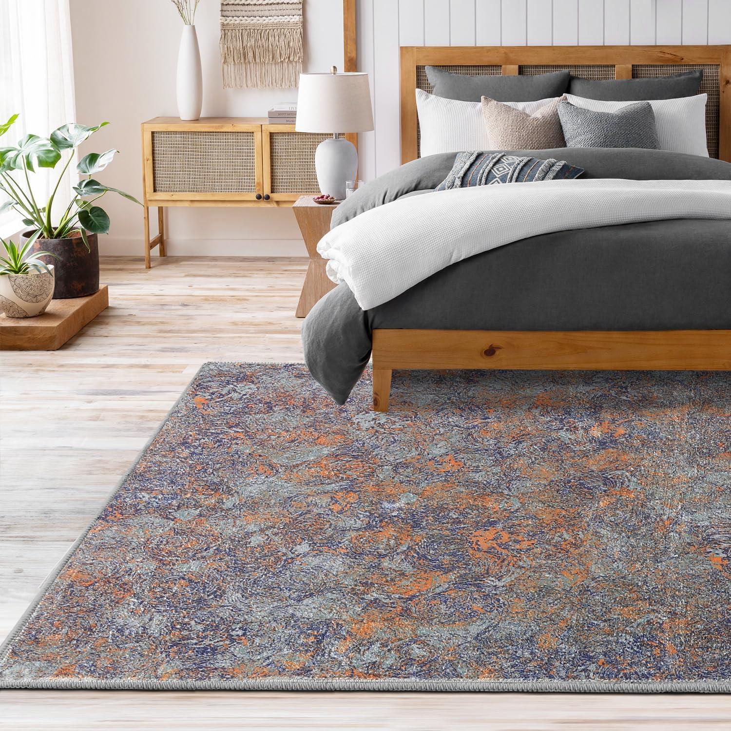 imageHVERSAILTEX Area Rug 5 x 7 Washable Soft Rugs for Bedroom Living Room Non Slip Non Shedding Printed Accent Indoor Floor Carpet Perfect for Vintage and MidCentury Inspired Homes Black MedallionRust
