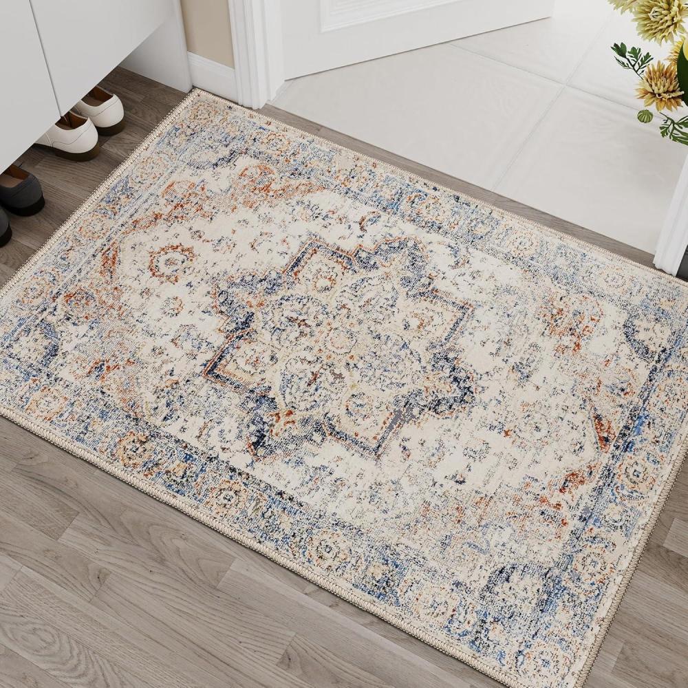 imageHVERSAILTEX Area Rug 5 x 7 Washable Soft Rugs for Bedroom Living Room Non Slip Non Shedding Printed Accent Indoor Floor Carpet Perfect for Vintage and MidCentury Inspired Homes Black MedallionOriental Blue