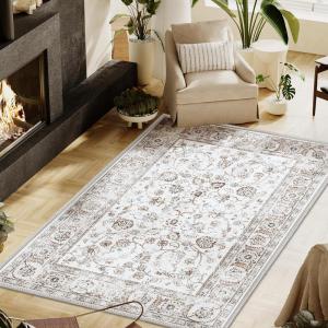 imageHVERSAILTEX Area Rug 5 x 7 Washable Soft Rugs for Bedroom Living Room Non Slip Non Shedding Printed Accent Indoor Floor Carpet Perfect for Vintage and MidCentury Inspired Homes Black MedallionChic Persian Floral