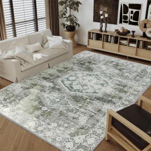 imageHVERSAILTEX Area Rug 5 x 7 Washable Soft Rugs for Bedroom Living Room Non Slip Non Shedding Printed Accent Indoor Floor Carpet Perfect for Vintage and MidCentury Inspired Homes Black MedallionVintage Geometri