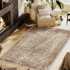imageHVERSAILTEX Area Rug 5 x 7 Washable Soft Rugs for Bedroom Living Room Non Slip Non Shedding Printed Accent Indoor Floor Carpet Perfect for Vintage and MidCentury Inspired Homes Black MedallionRustic Medallion