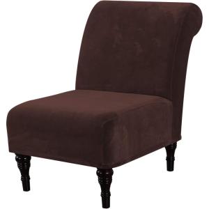 imageHVERSAILTEX Armless Accent Chair Covers Thick Velvet Armless Chair Slipcovers High Stretch Chair Covers for Living Room Hotel Machine Washable Furniture Protector with Elastic Bottom NavyChocolate