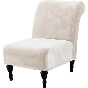 imageHVERSAILTEX Armless Accent Chair Covers Thick Velvet Armless Chair Slipcovers High Stretch Chair Covers for Living Room Hotel Machine Washable Furniture Protector with Elastic Bottom NavyIvory