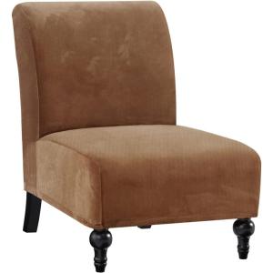 imageHVERSAILTEX Armless Accent Chair Covers Thick Velvet Armless Chair Slipcovers High Stretch Chair Covers for Living Room Hotel Machine Washable Furniture Protector with Elastic Bottom NavyCamelstriped