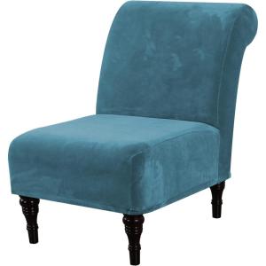 imageHVERSAILTEX Armless Accent Chair Covers Thick Velvet Armless Chair Slipcovers High Stretch Chair Covers for Living Room Hotel Machine Washable Furniture Protector with Elastic Bottom NavyPeacock Blue
