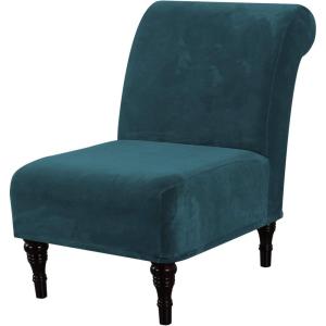 imageHVERSAILTEX Armless Accent Chair Covers Thick Velvet Armless Chair Slipcovers High Stretch Chair Covers for Living Room Hotel Machine Washable Furniture Protector with Elastic Bottom NavyDark Teal
